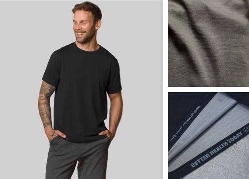 lambs mens Faraday t-shirt on smiling man